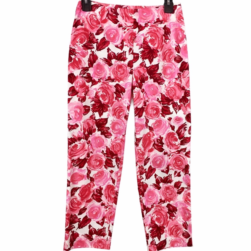 Laura Ashley Pink Rose Print Capris Pants Size 4